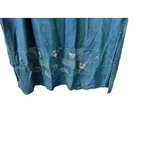 Vintage 90's Denim Dress Long Embroidered Floral Print Women's 1X - Picture 3 of 4